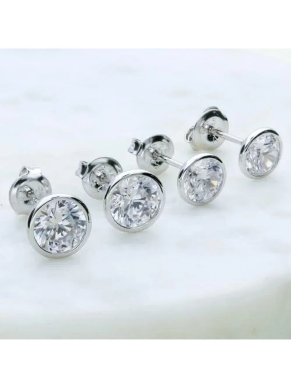Sterling Silver Martini Solitaire Stud Earrings, Bezel Set Round CZ for All
